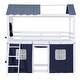preview thumbnail 3 of 16, Twin Size Wood Castle House Bunk Bed with Windows, Sills, Tent, and Slide, Playhouse Design
