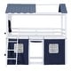 preview thumbnail 1 of 12, White+Blue Twin Over Twin Playhouse Bunk Bed, Kids Loft Bed w/ Tent White+Blue - Twin