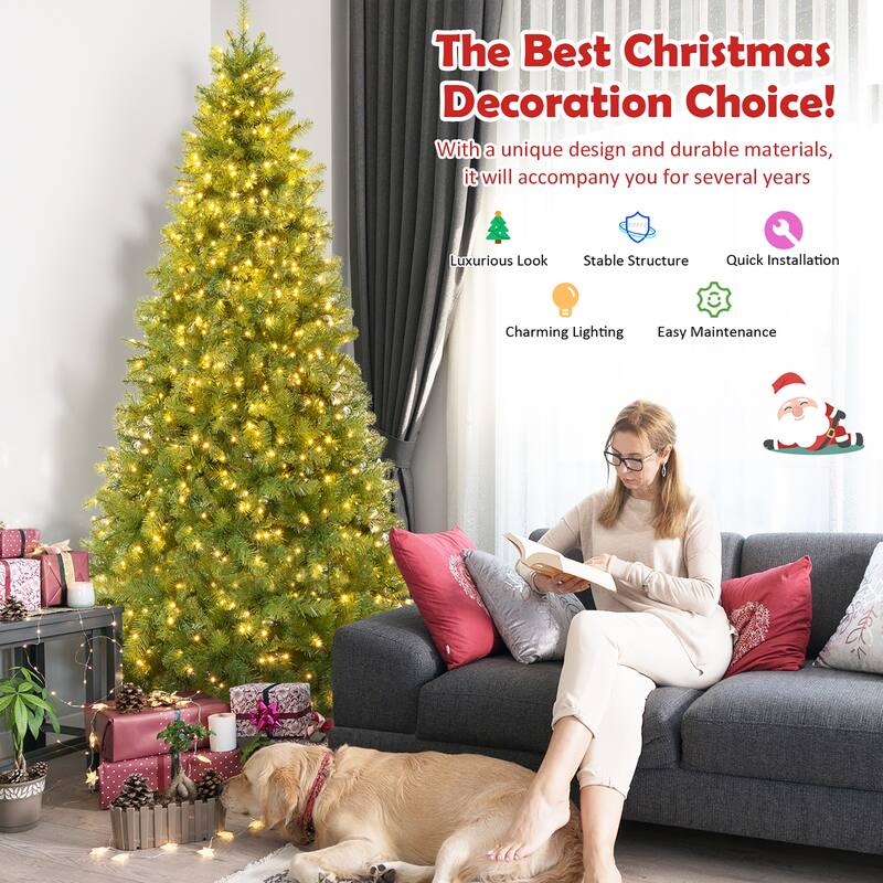 Gymax Pre-Lit 8' Artificial PVC Christmas Tree Hinged 880 LED Lights