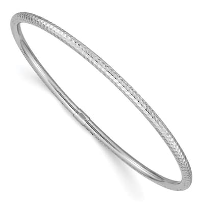 Curata 14k White Gold 8" 3mm Diamond-Cut Slip on Stackable Bangle Bracelet