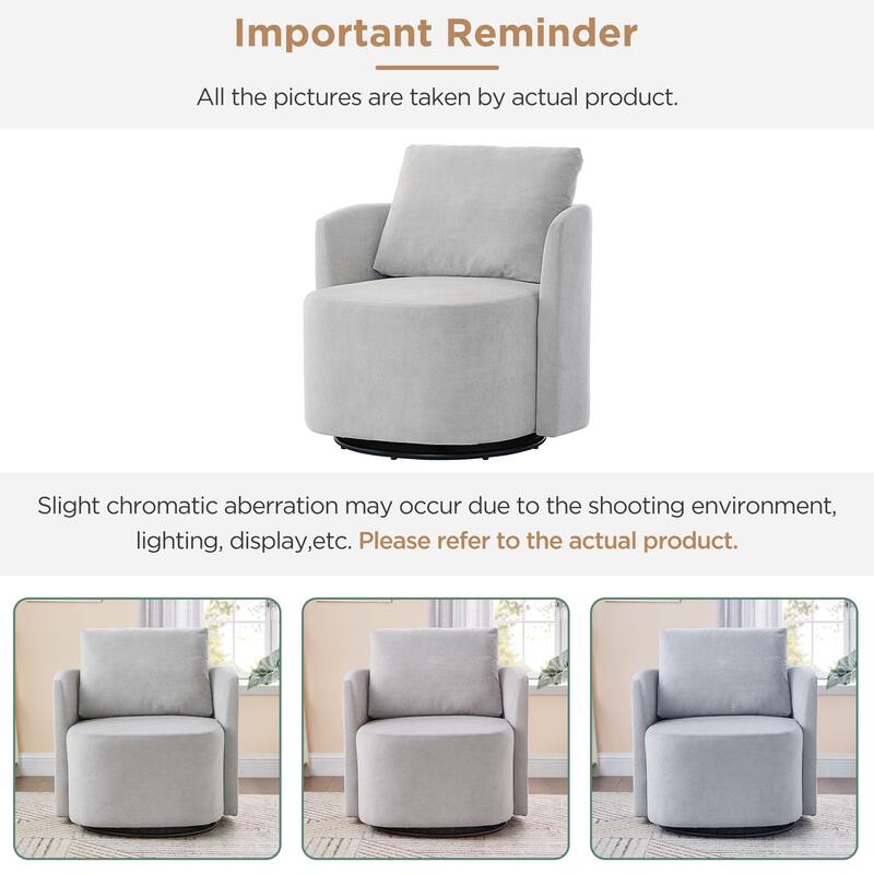 360° Swivel Chair, Chenille Barrel Armchair, Curved Design Lounge Chair Upholstered Swivel Sofa Chair for Living Room
