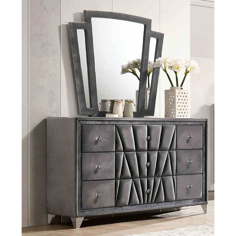 Gray Finish Transitional 4Pc Bedroom Furniture Set Upholstered Bed