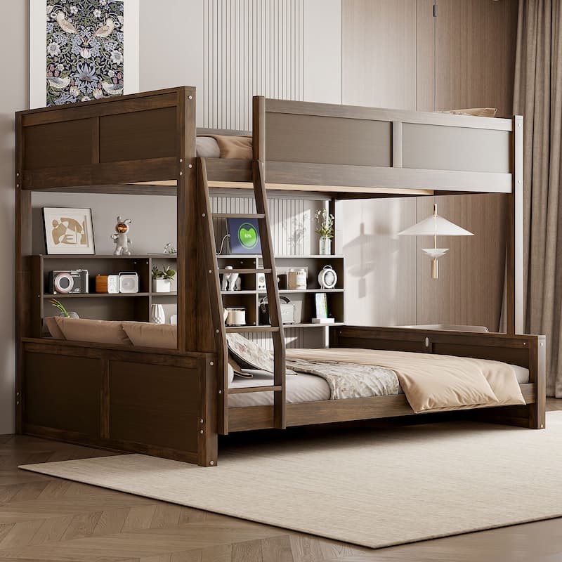 Bunk Bed with 6 Side Storage Cabinets and USB Ports