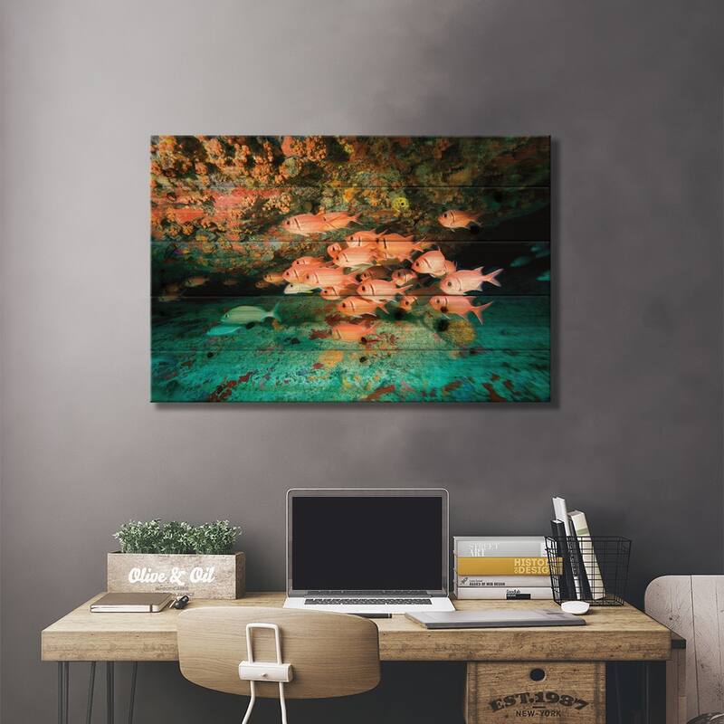 Schooling Soldierfish, Virgin Gorda, Virgin Islands Print On Wood by Stuart Westmorland - Multi-Color
