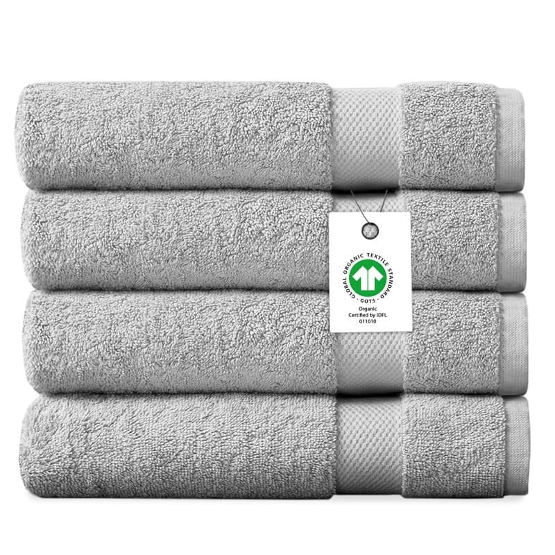 Delara Organic Cotton Luxuriously Plush Bath Towel Pack of 4 |GOTS & OEKO-TEX Certified |650 GSM Long Staple