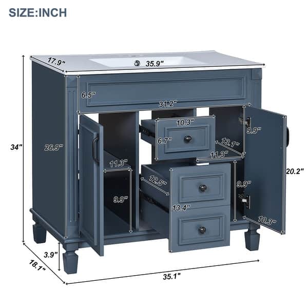 dimension image slide 0 of 12, 36'' Bathroom Vanity with Top Sink, Freestanding Vanity Set with Mirror Cabinet