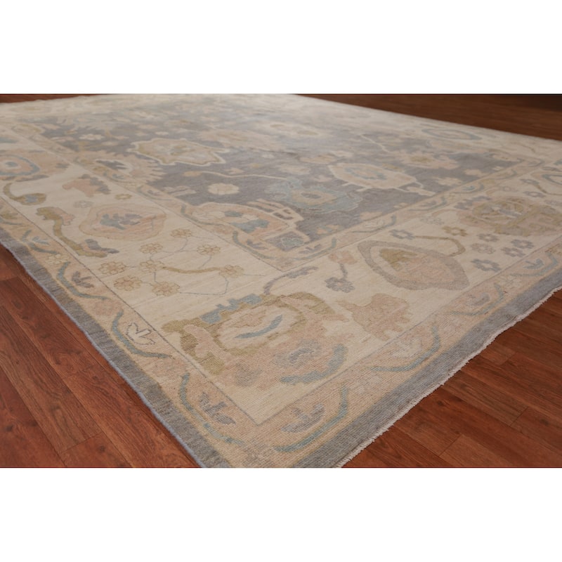 Hand Knotted Oriental 100% Wool Carpet Transitional All-Over Greys & Charcoal Oushak Area Rug - 13' 10'' X 10' 2''