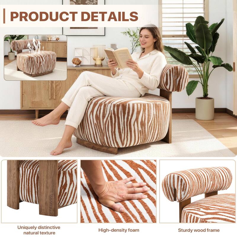Rossetta Zebra-Striped Chenille Fabic Low Cylindrical Backrest Armchair with High-Quality Foam Cushion