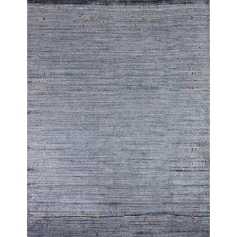 Tribal Blue Gabbeh Area Rug Handmade Silk Carpet - 7'11"x 9'8"