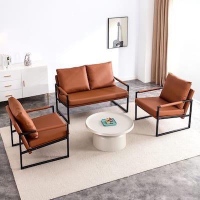 PU Leather Living Room Sofa set Include 1 Double Sofa+2 Single Sofa ...