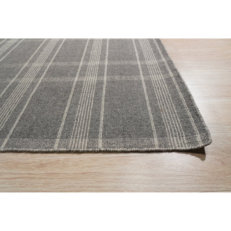 Home Decor Gray Hand-Knotted Wool Reversible Plaid Rug by EORC Stylish and Versatile Area Rug for Adding a Touch of Classic