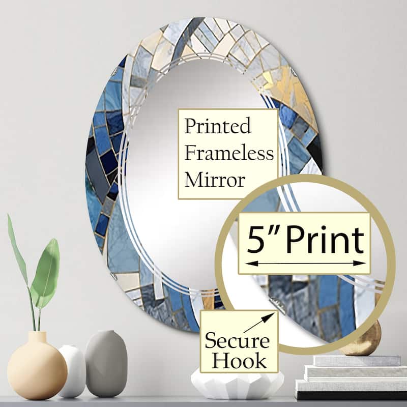 Designart "Gold Constructing Blue Realms I" Abstract Shapes Modern Wall Mirror