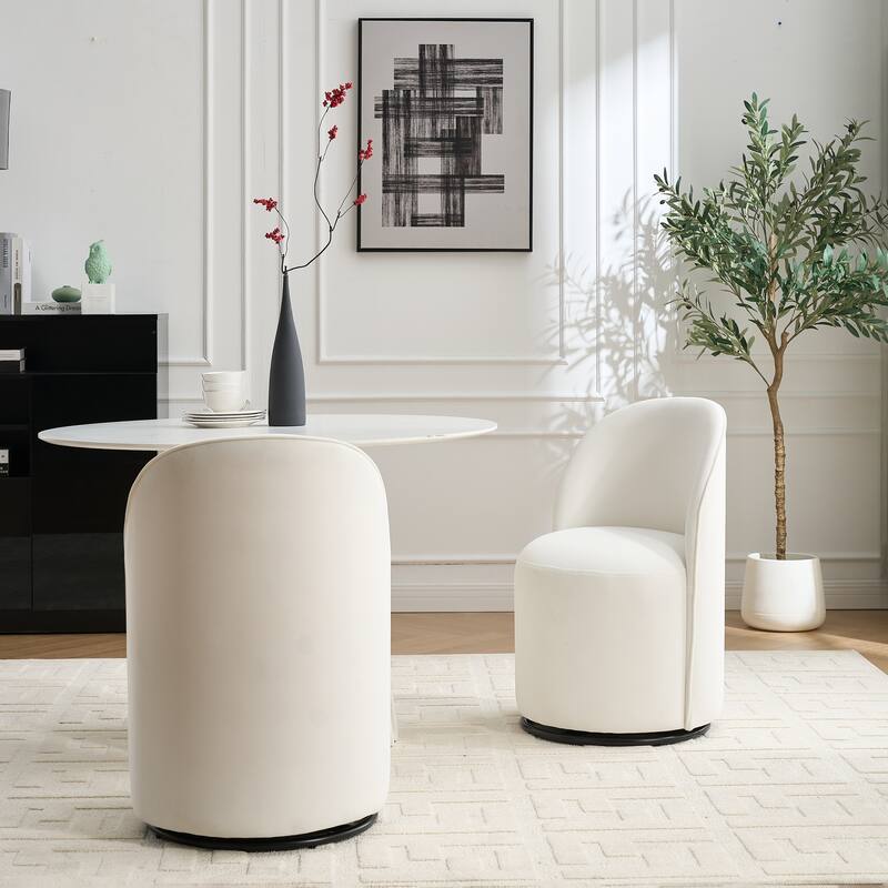 Modern 360 Degree Swivel Bucket Velvet Dining Chair with Metal Base, Plastic Feet for Kitchen Dining Room Living Room Bedroom - White