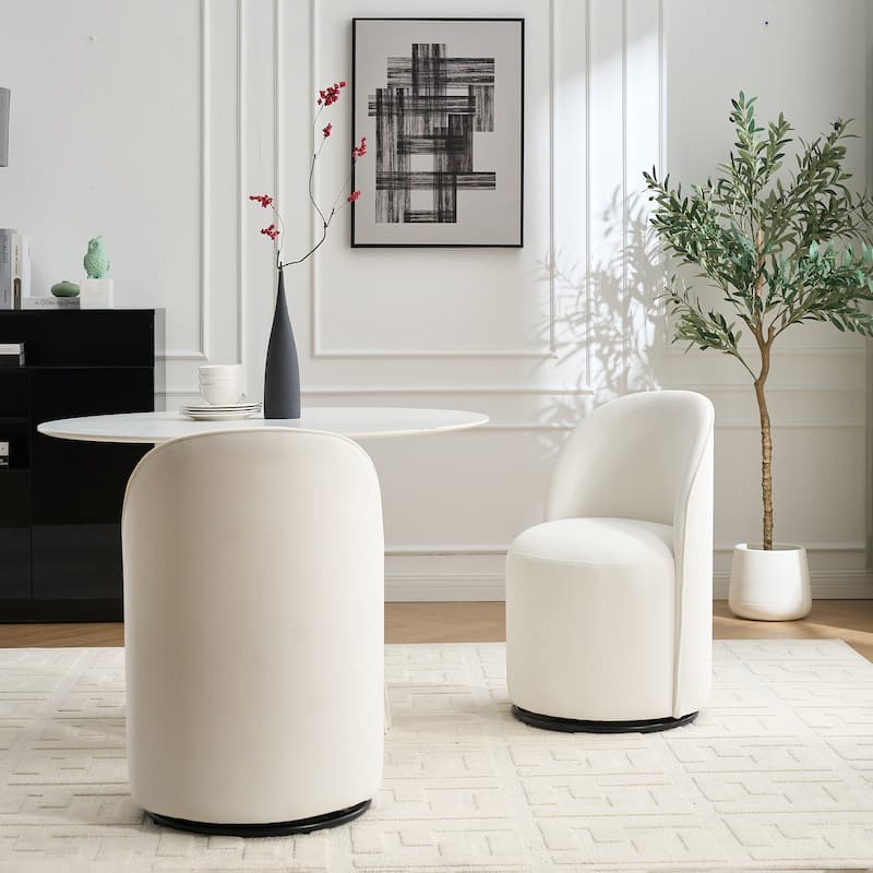 Upholstered Kitchen & Dining Room Barrel Chair, 360 Degree Swivel Comfy Armless Accent Makeup Vanity Side Chair - Cream