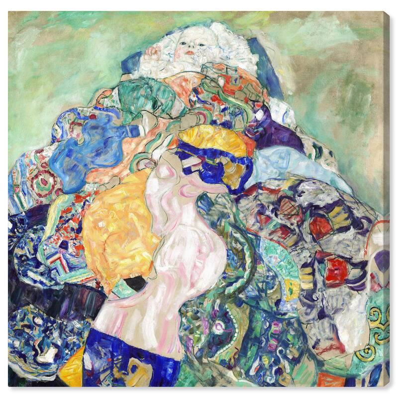 Wynwood Studio Canvas People and Portraits Gustav Klimt - Baby Cradle Green and Traditional Wall Art Canvas Print