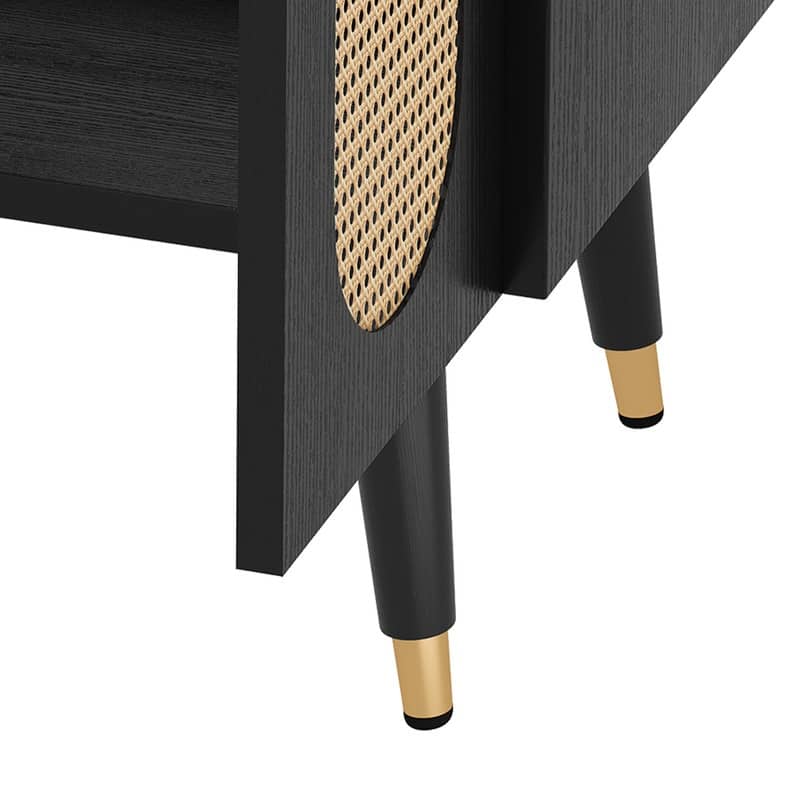 Moasis 24" Bathroom Vanity with Ceramic Sink, Rattan Double Door Cabinet and Drawer, Freestanding Solid Wood Legs