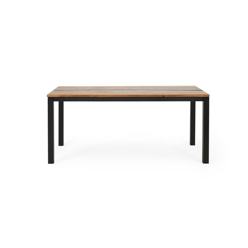 Roomfitters Outdoor Dining Table with Acacia Wood Top and Black Metal Frame, Modern Patio Table for Balcony or Garden, Natural
