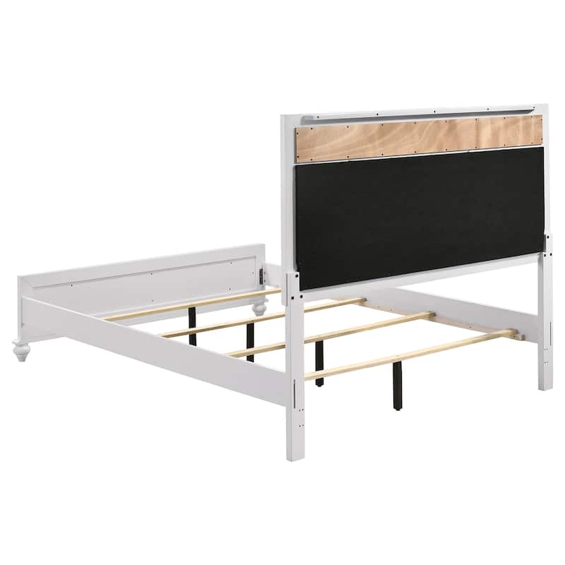 Barzini Modern Classic Wood Panel Bed with Upholstered Headboard