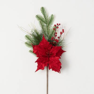 24.5" Artificial Red Poinsettia Pine Pick