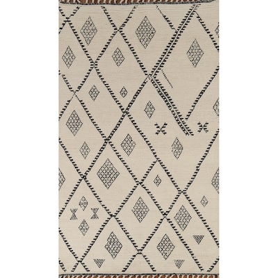Ivory Moroccan Area Rug Hand-Knotted Wool Carpet - 8'9"x 11'11"