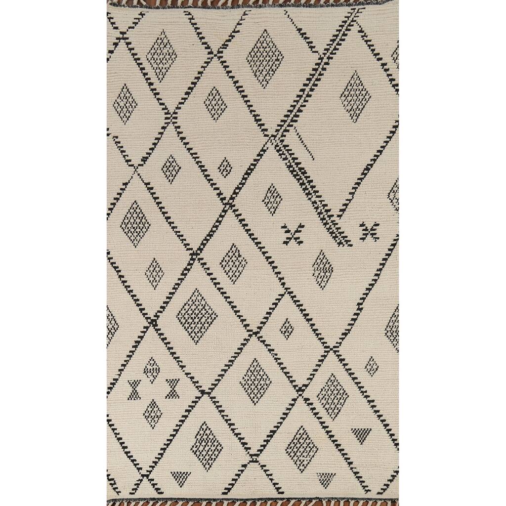 Ivory Moroccan Area Rug Hand-Knotted Wool Carpet - 8'9"x 11'11"