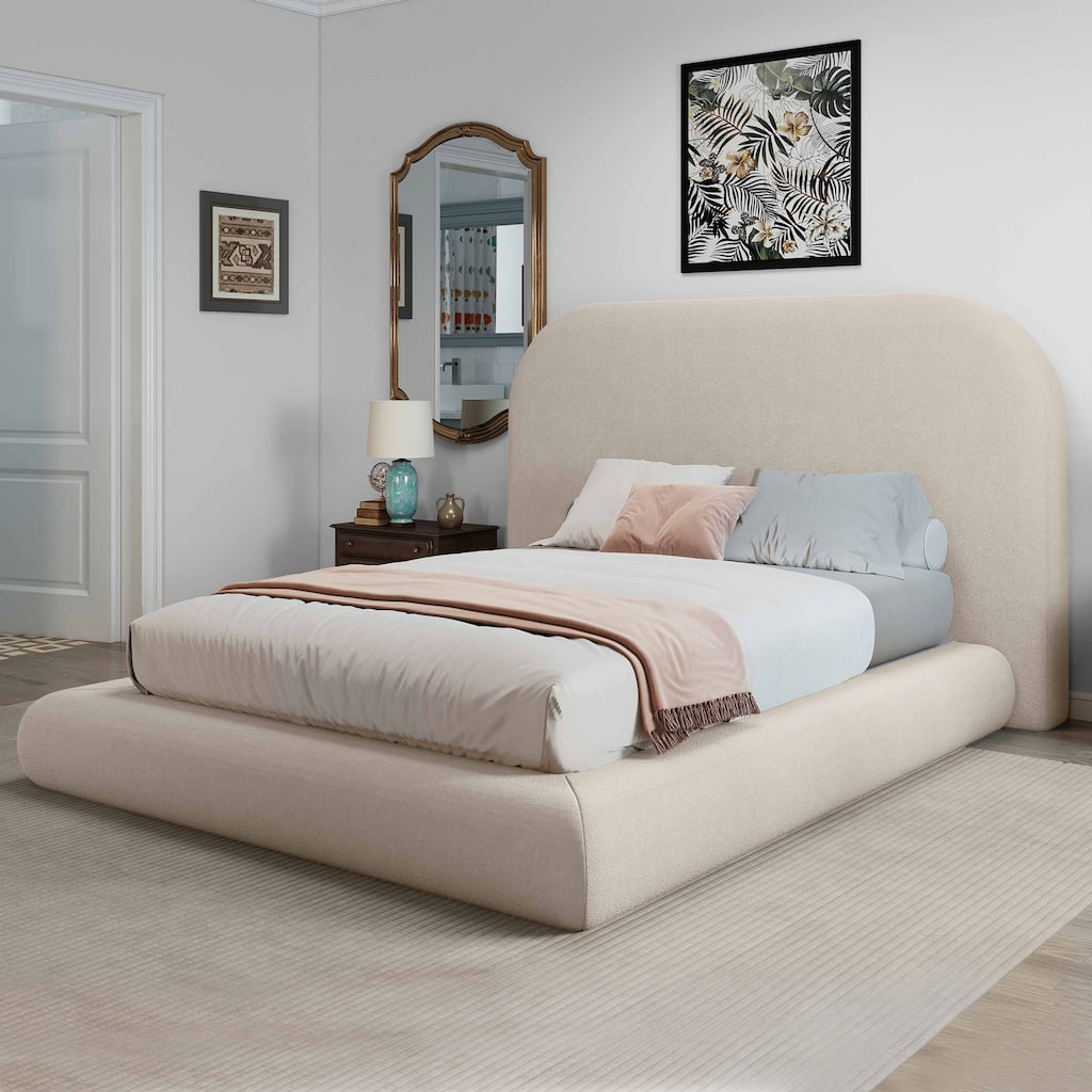 Moasis Queen Size Bed Frame Velvet Upholstered Platform Bed Frame with Headboard