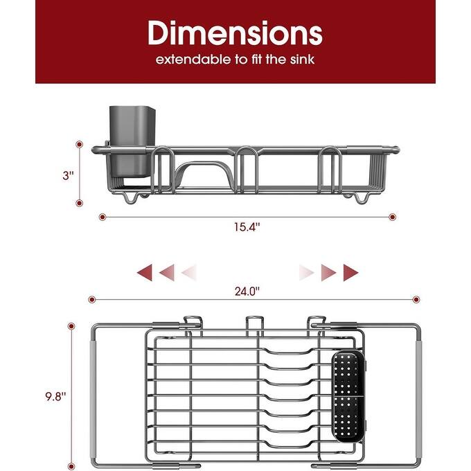 Dish Drying Rack in Sink - Expandable Stainless Steel Dish Rack - 9.8"D x 15.4"W x 3"H