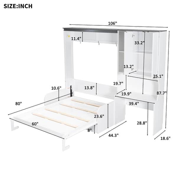 dimension image slide 0 of 2, Murphy Bed Wall Unit with Sofa, Storage Cabinet & Desk by Harper&Bright Designs