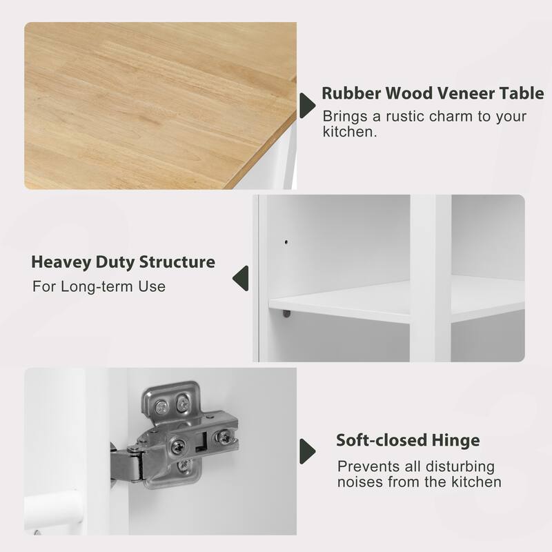 Kitchen Island with 2 Drawers and 2 Cabinet, Extendable Storage Table with Internal Storage Rack, Power Outlet for Living Room