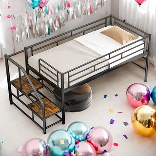 Kids and Baby Twin Size Loft Bed with Storage Stairs and Strong Construction