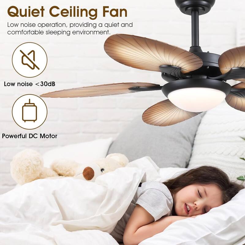 44"/52" Palm Leaf Tropical Ceiling Fan with Light,Indoor and Outdoor Ceiling Fan,Waterproof