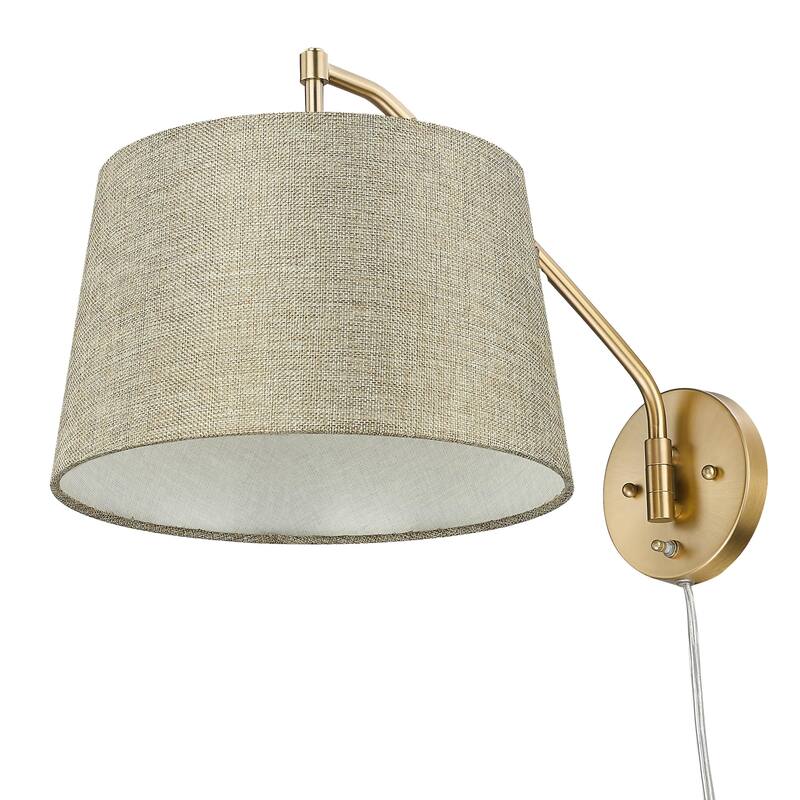 Wry Lighting Ryleigh 1-light Swing Arm in Brushed Champagne Brass and Natural Sisal shade - 1 Light Articulating Wall Sconce
