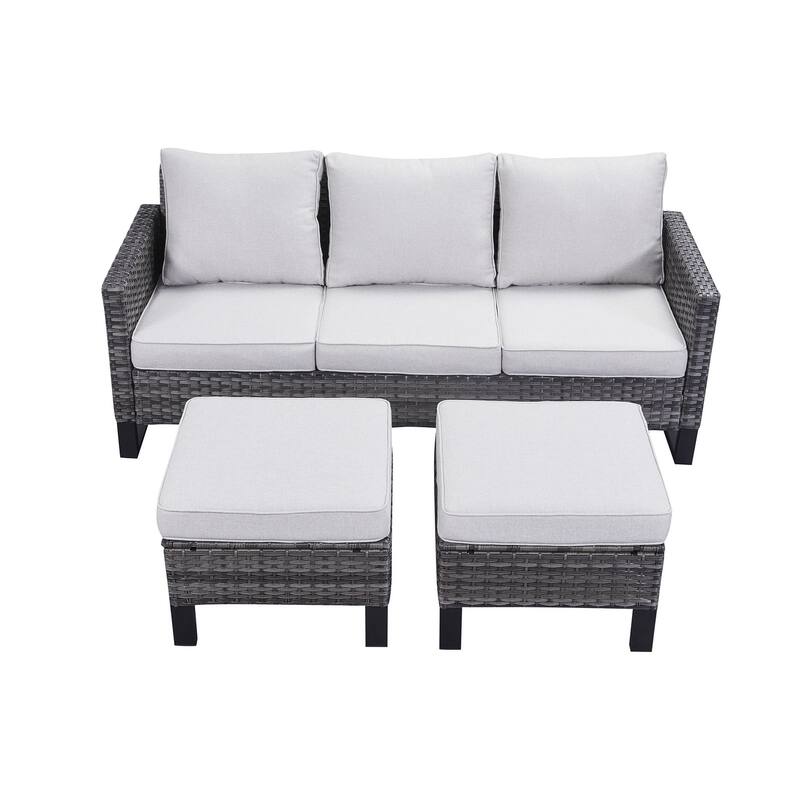 Gymojoy Outdoor Patio Wicker Sectional Sofa Set with Ottomans and Cushions