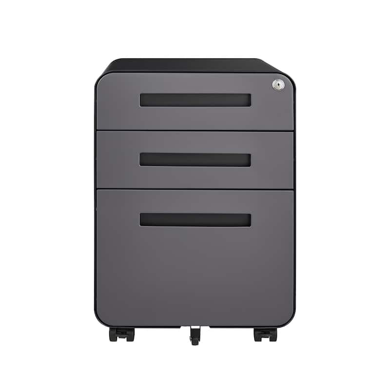 Rounded 3 Drawer Mobile Filing Cabinet, 5-Wheel Design Anti Tilt Cold-Rolled Steel, With Pencil Storage Box