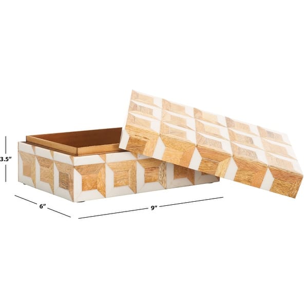SAFAVIEH Home Aria Antique Ivory/Natural Brown Resin/Mango Wood Decorative Box Set of 2 - 9"W x 6"D x 4"H