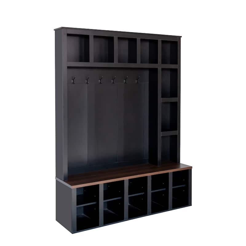 4-in-1 Entryway Hall Tree Cabinet with Shoe Storage, Wooden Coat Rack Storage Bench with Adjustable Shelves