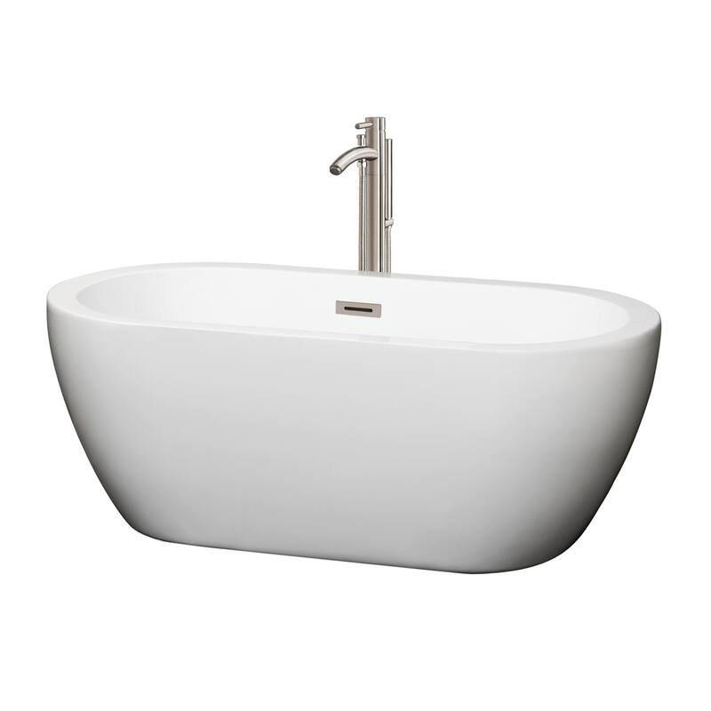 Wyndham Collection Soho 60" Free Standing Acrylic Soaking Tub with - White / Brushed Nickel Trim