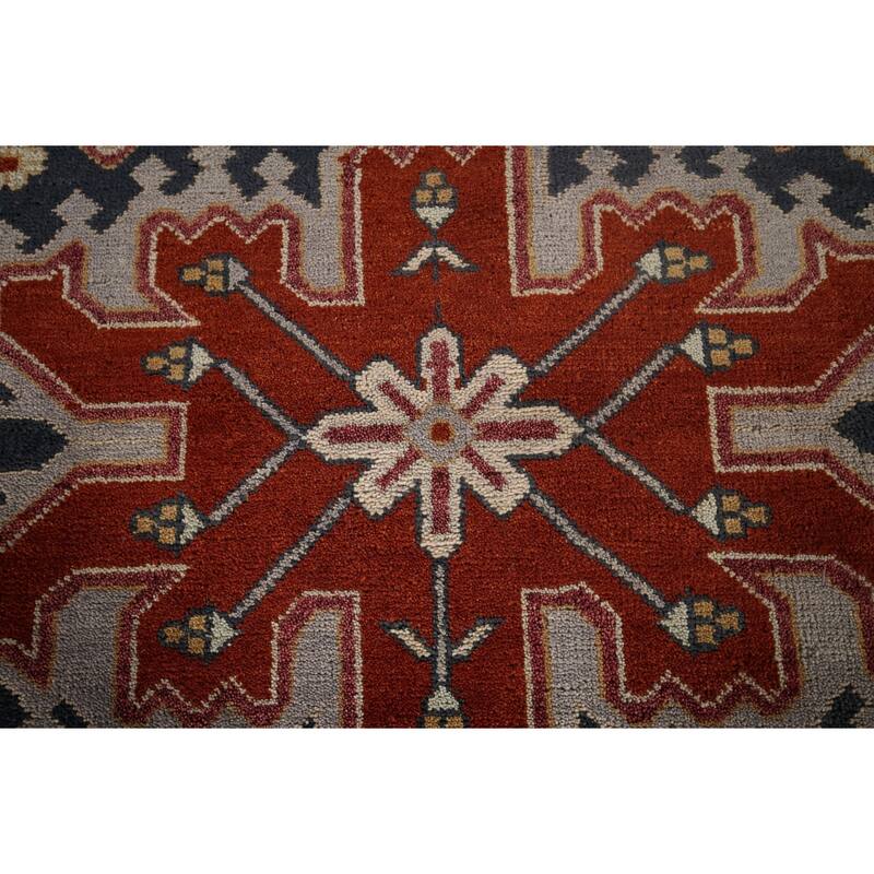 Blue Geometric Heriz Serapi Indian Area Rug Handmade Wool Carpet - 8'0"x 9'9"