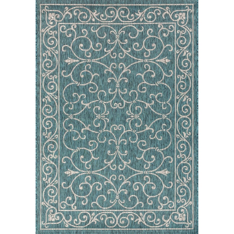 JONATHAN Y Filigree Textured Weave Indoor/Outdoor Area Rug - 8 X 10 - Teal/Gray
