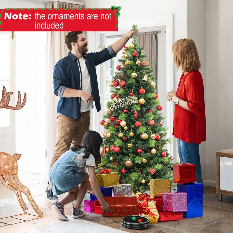 Gymax 6 FT Pre-Lit Artificial Christmas Tree w/ 670 Branch Tips & 300
