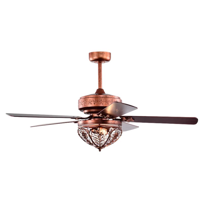Jacira 52 Inch Antique Copper Crystal Ceiling Fan with Remote - N/A
