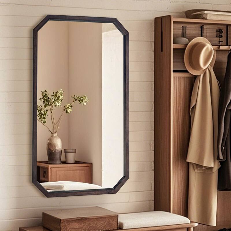 Industrial Black Walnut Wood Framed Accent Wall Mirror
