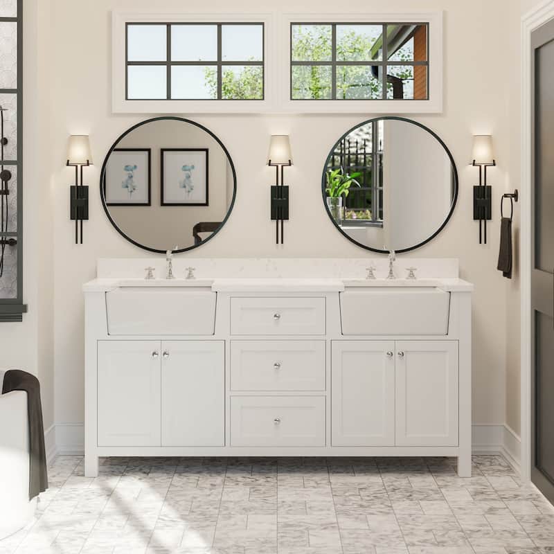 KitchenBathCollection Yorkshire 72" Farmhouse Double Bathroom Vanity with Engineered Marble Top