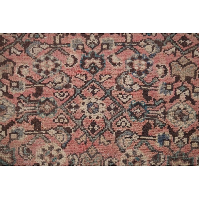 Pink Hamedan Vintage Persian Runner Rug Hand-Knotted Wool Carpet - 3'9" x 10'9"