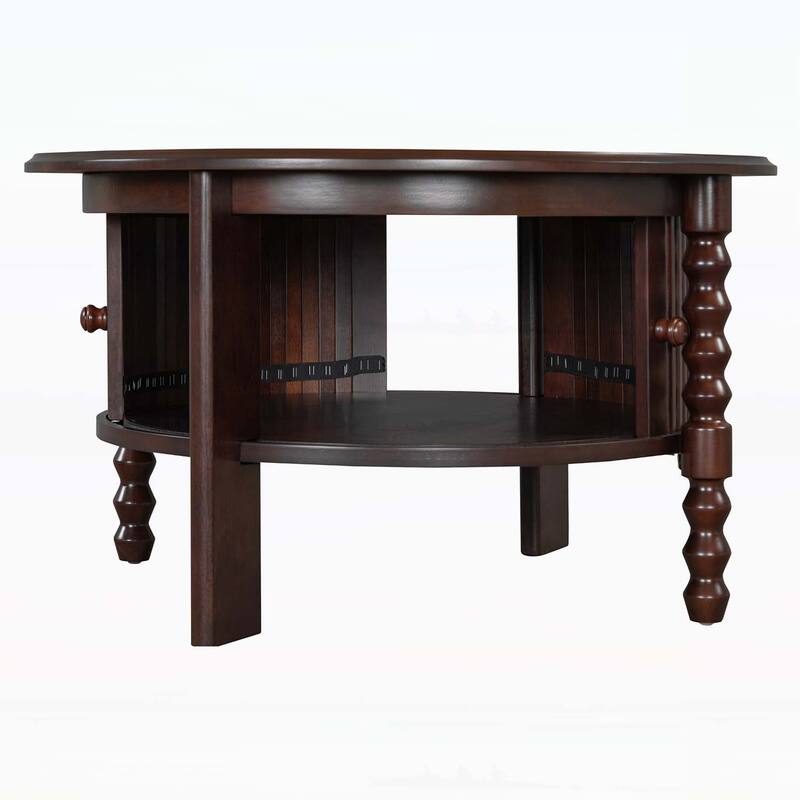 Mid Century Modern Slatted Design Coffee Table with Storage,for Small Living Rooms