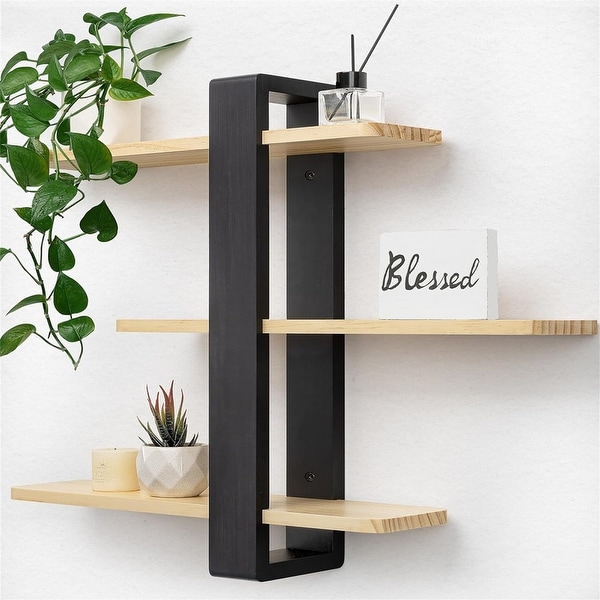Wall Mounted Shelving Unit All Pine Wood 3 Tier Large Shelf - On