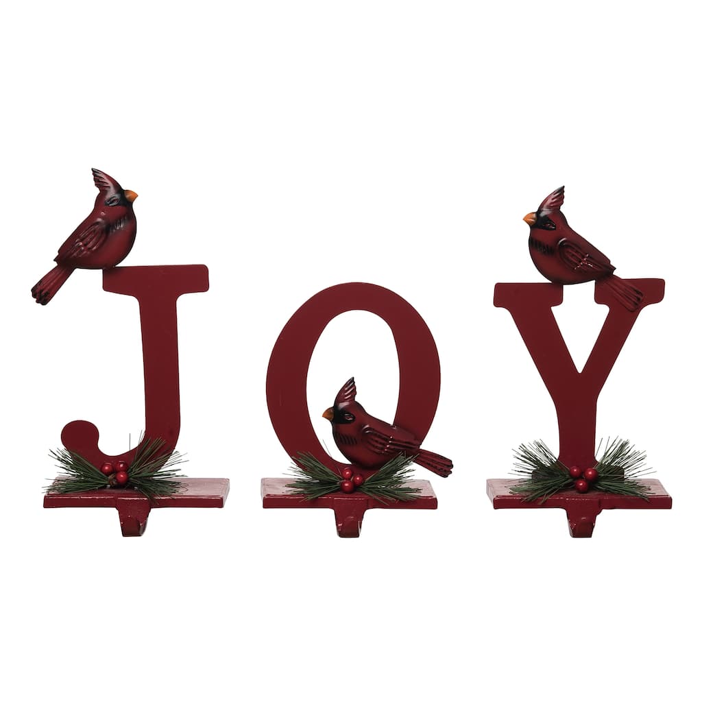 Transpac Metal 10.75 in. Red Christmas Cardinal Joy Stocking Holder Set of 3