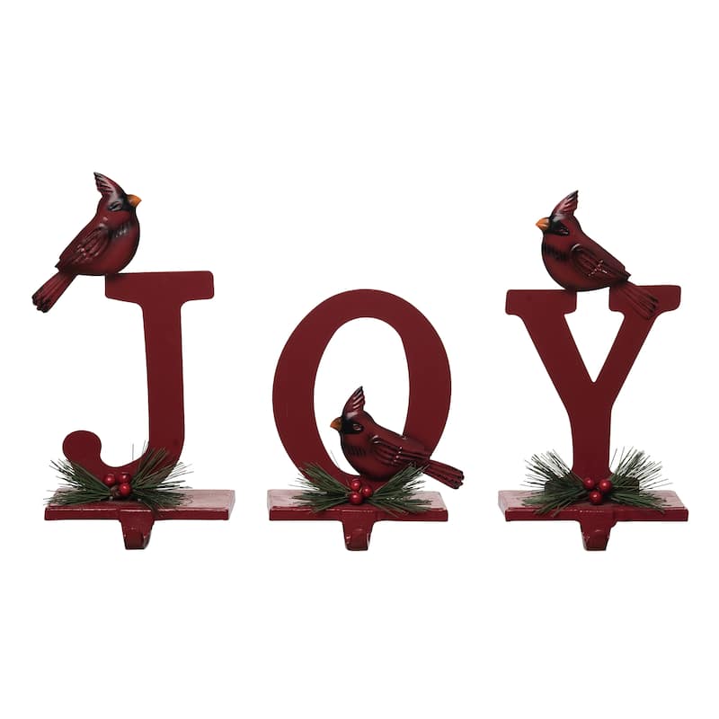 Transpac Metal 10.75 in. Red Christmas Cardinal Joy Stocking Holder Set of 3