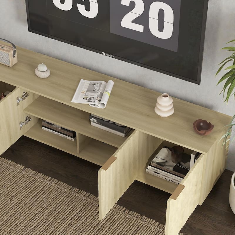 68'' Modern Fluted Wood TV Stand, Media Console with Storage Doors and Gold Legs, Entertainment Center for 55+ Inch TVs