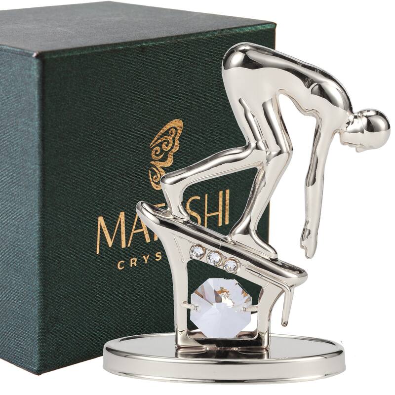 Matashi Silver Plated Surfer Figurine with Crystals Surfing Gift for Surfer Boys Girls Teens Desk Accessories Trophy Tabletop